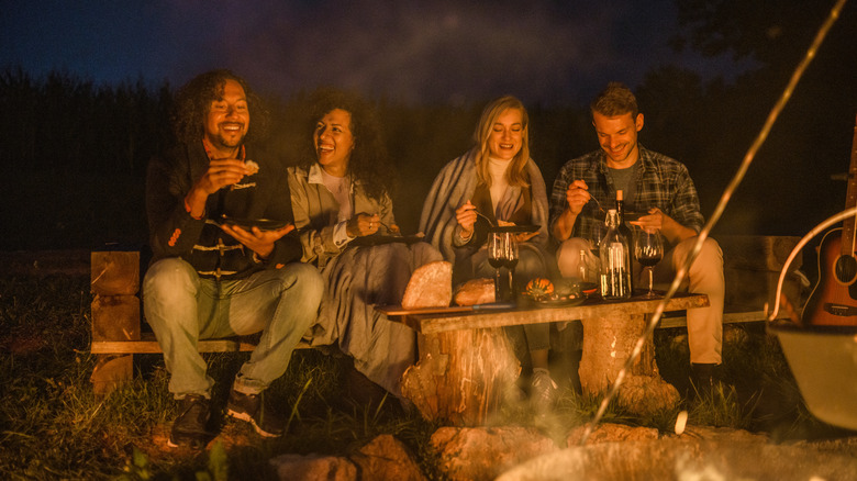 friends around campfire