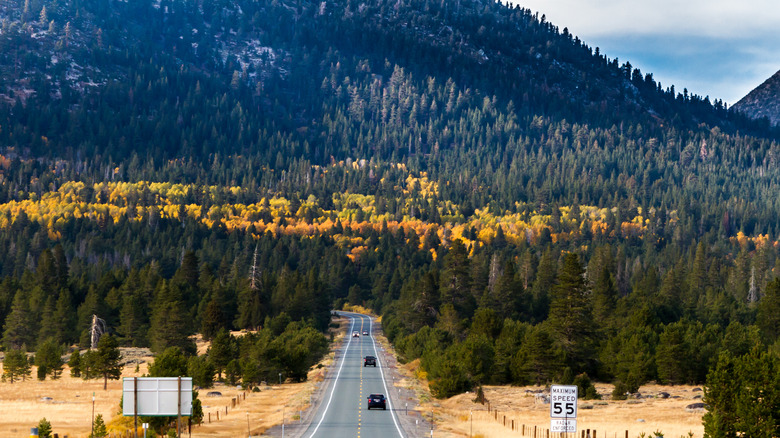 Scenic highway with mountains and fall foliage