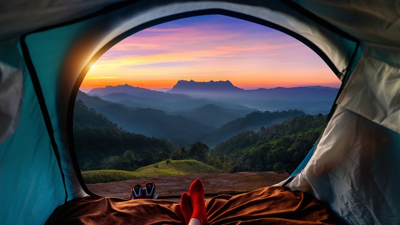 open tent with sunrise view