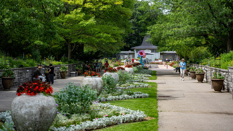 A path next to flowers at Canada's Royal Botanical Gardens