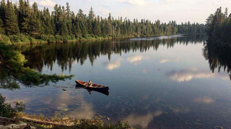 A person canoeing in the Wabakimi Provincial Park, Ontario