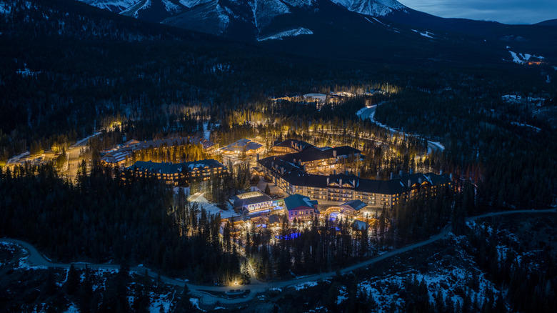 Overhead view of Kananaskis Mountain Village at night