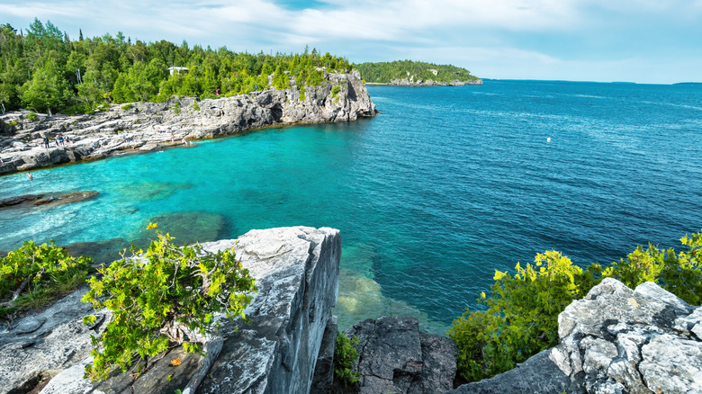 A beautiful rocky Great Lakes cove with turquoise water
