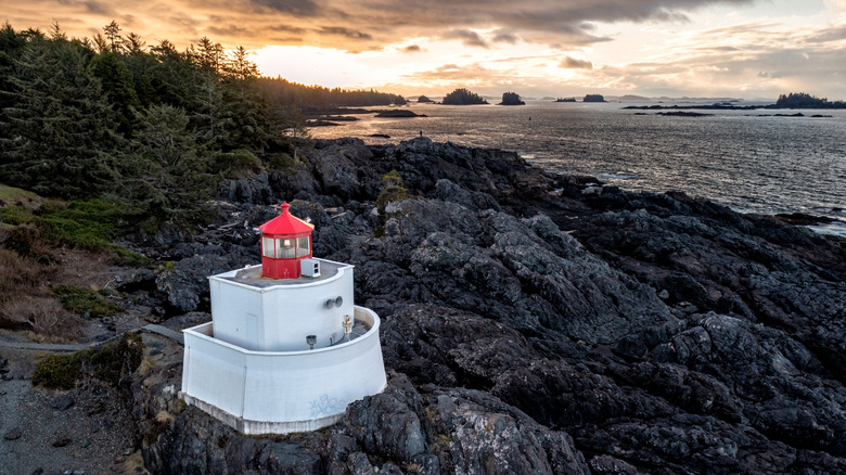 Amphitrite Lighthouse at Ucluelet looking out over Barkley Sound