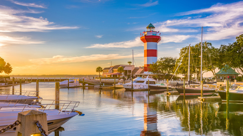 Hilton Head Island lighthouse at dusk