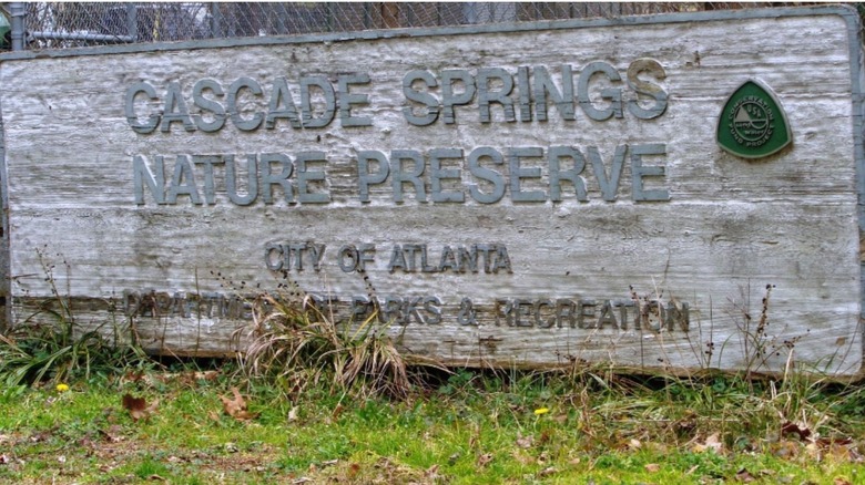 a sign indicating Cascade Springs Nature Preserve in Atlanta