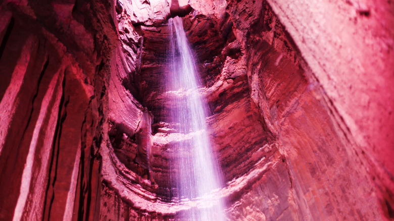 Ruby Falls Cave illuminated underground waterfall