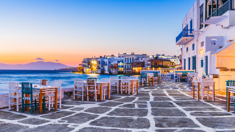 Mykonos waterfront at sunset