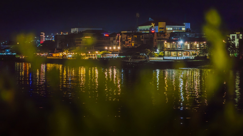 A night view of Balikpapan, Indonesia seen from across the harbour