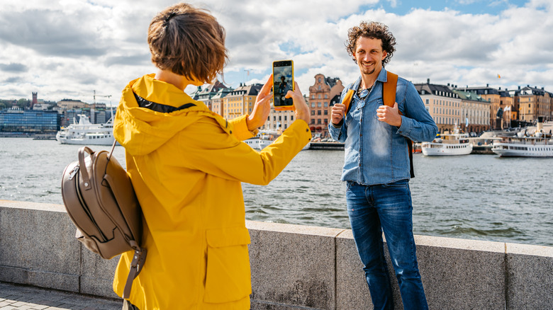Tourists taking photos in Stockholm, Sweden