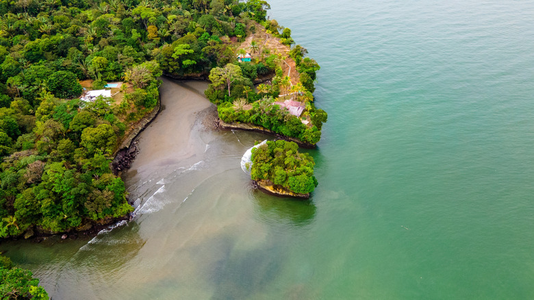 Aerial view of an island in Bahía Málaga