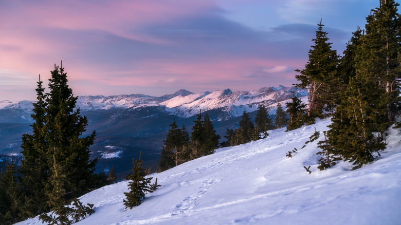Dawn over the mountains at Berthoud Pass Ski Area