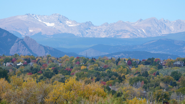 views of the Rocky Mountains from the Coal Creek Trail in Louisville, Colorado