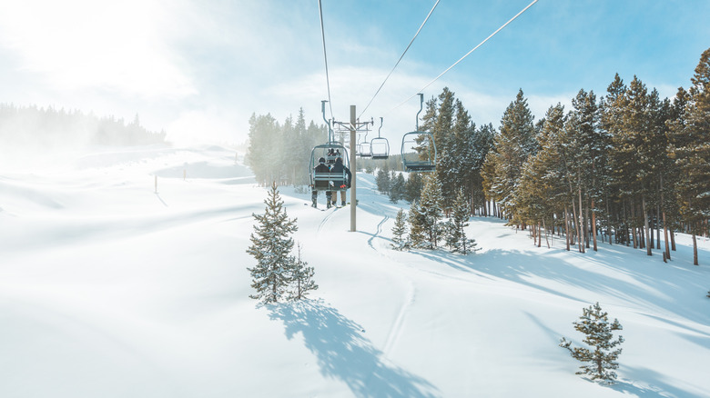 View of untracked ski slope and ski lift in Breckenridge ski resort