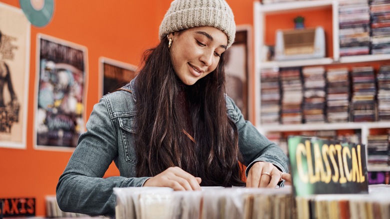 Woman shopping at record store