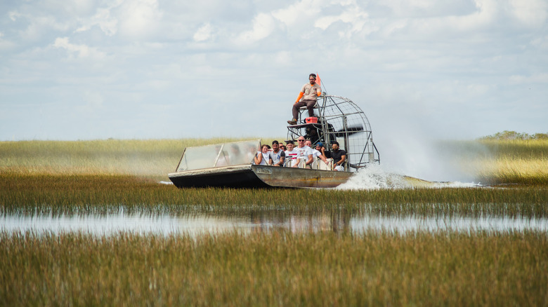 tourists on an everglades airboat