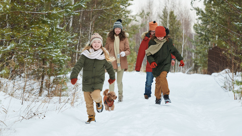 Family out on a winter walk