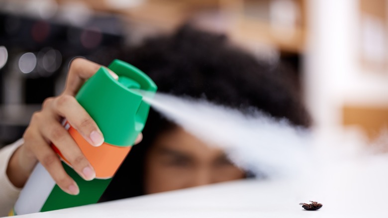 Spray-on bug repellent being sprayed