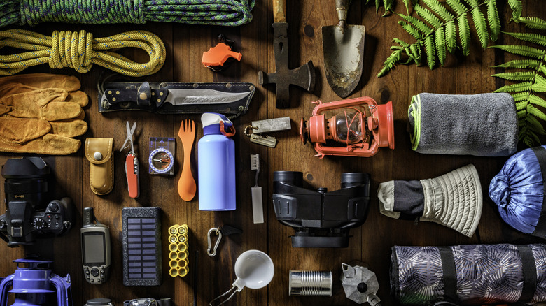 camping gear laid out flat