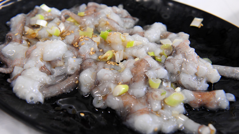 Sliced raw octopus