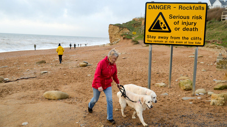 Danger sign on Jurassic Coast