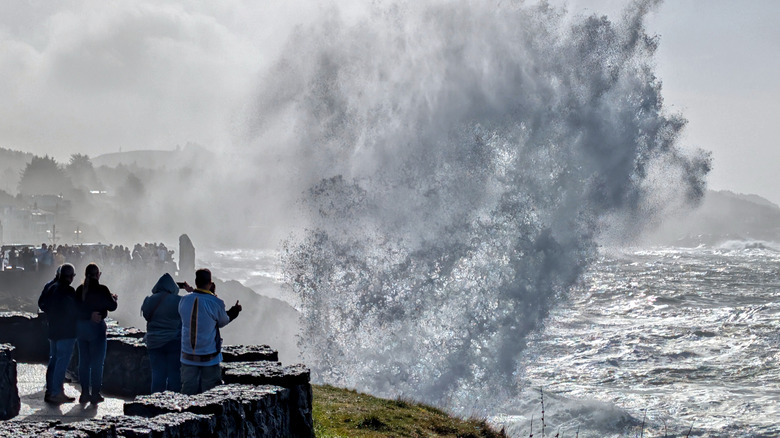 Tourists watching waves crash in Depoe Bay