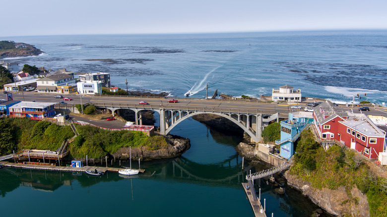 Aerial view of Depoe Bay bridge