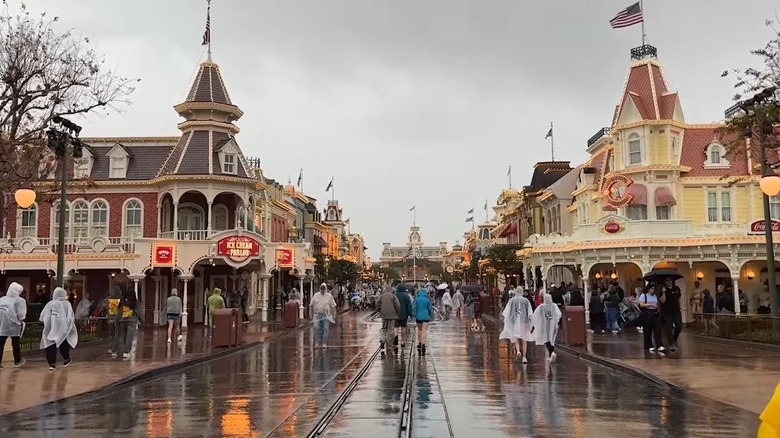 Main Street at Disney World in the rain.