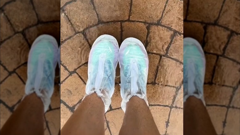 A woman on TikTok shows off her zippered shoe covers.