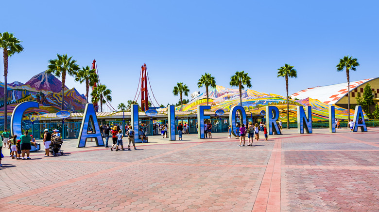 The entrance to Disneyland with California letters.