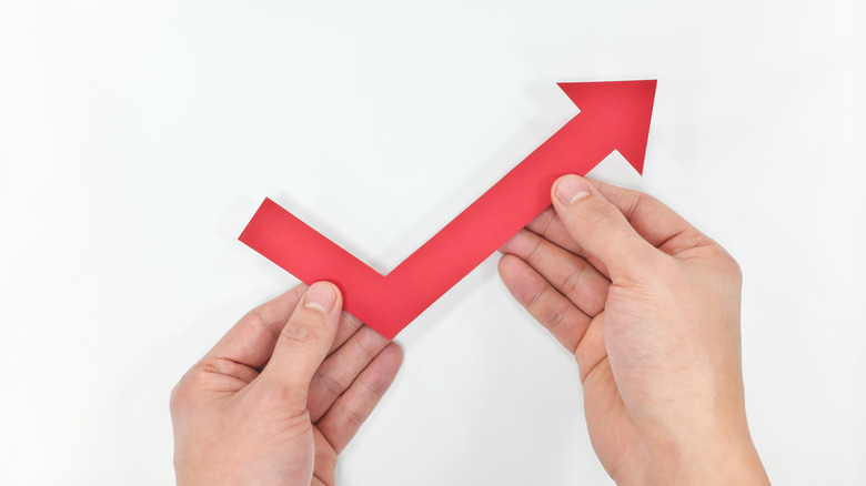 person holding red arrow