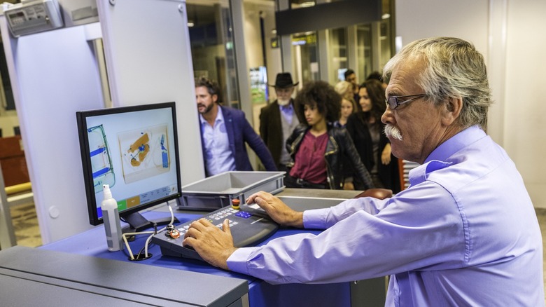 TSA agent at security monitor 