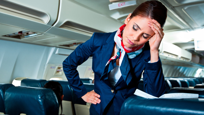 Flight attendant on plane