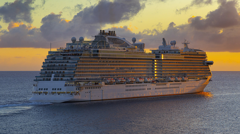 Cruise ship at sunset