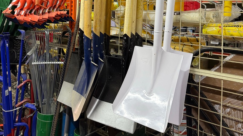 Row of metal shovels