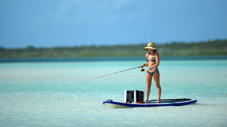 Woman fishing in the Bahamas