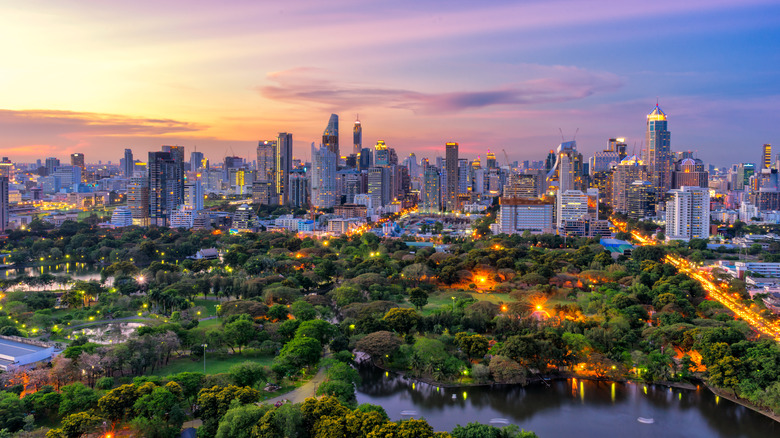 Bangkok's Lumpini Park at sunset