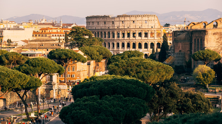 View of the Colosseum and surrounding streets in Rome