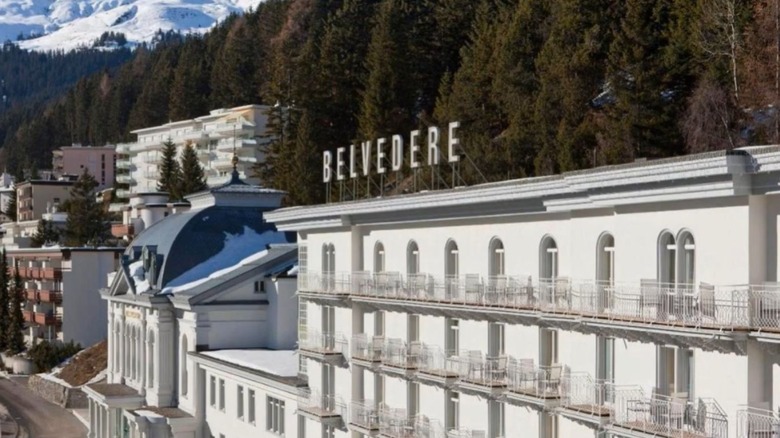 the façade of the grandhotel belvedere Davos in Switzerland