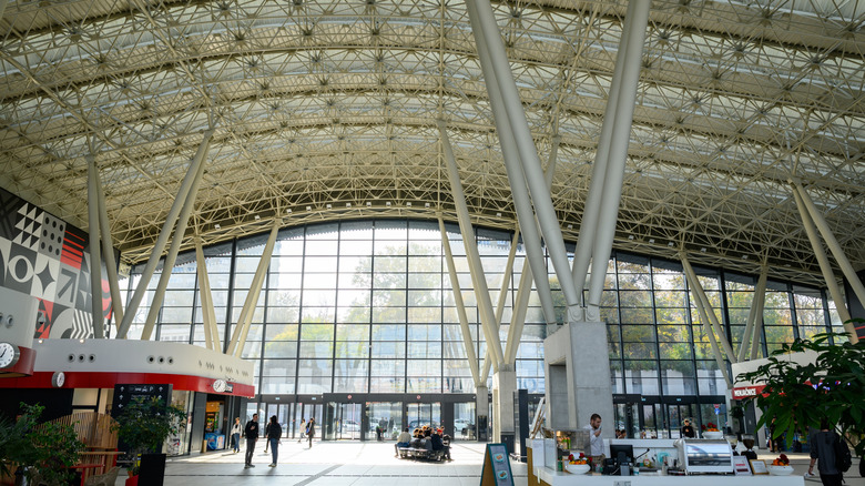 The modern train station hall in Belgrade.