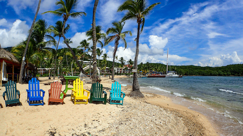 Beautiful beach resort with colorful chairs