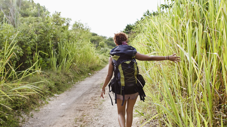 A woman backpacking