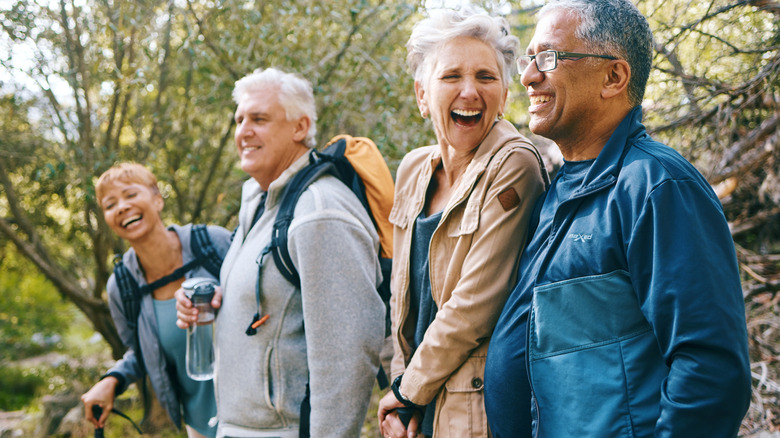 Happy group of elderly hikers