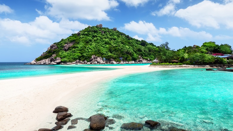A white sand beach and turquoise water