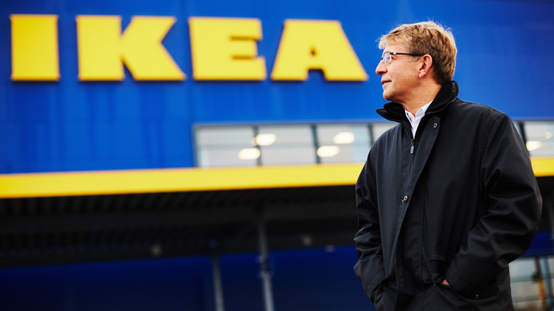 Ikea president outside Almhult Sweden store