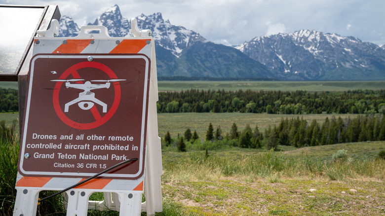 A sign says that drones are prohibited in Grand Teton National Park.