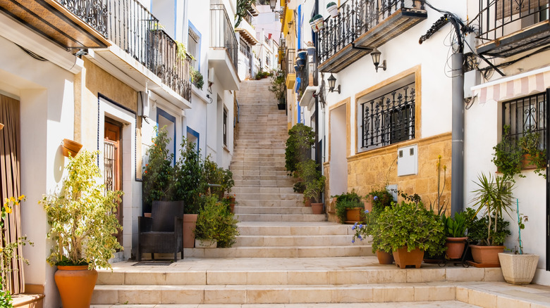 Steep steps in European village