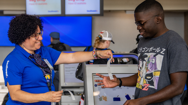 Southwest Airlines staff and customer