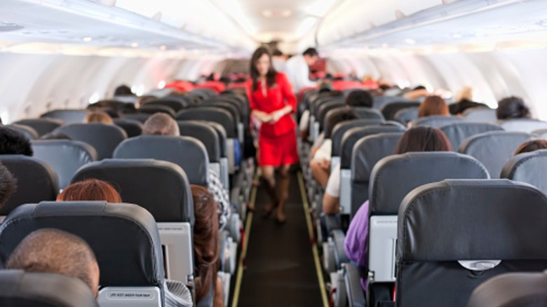 Flight attendant on a plane