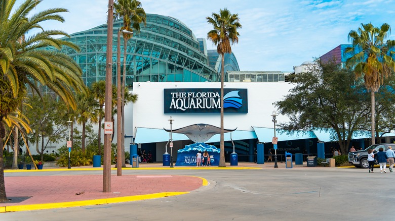 Outside of the Florida Aquarium building in Tampa Florida